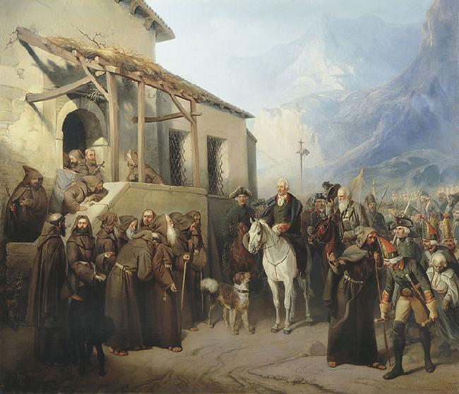 Creator:Adolf Charlemagne. Field Marshal Alexander Suvorov at the top of the St. Gotthard September 13 Germany oil painting art